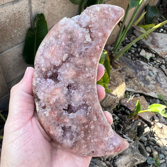 Sugary Pink Amethyst Crystal Druzy Moon - Picture 7 of 11